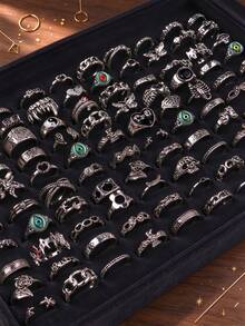 10/20 chiếc/lô nhẫn unisex phong cách Gothic Punk cổ điển, thiết kế hình trái tim mắt lớn, quà tặng tiệc lễ hội, quà tặng bạn bè, phụ kiện đeo hàng ngày - Nhẫn punk mắt nhỏ - Xem 8