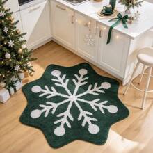 1pc Green Snowflake Christmas Bathroom Mat Kitchen Mat Door Mat, Soft Fluffy Faux Cashmere Material, Printed Carpet, Christmas Indoor Home Decor, Christmas Gifts, Christmas Home Decorations, Non-Slip Carpet Door Mat, Bathroom Small Rug - Non-Slip, Machine Washable, Faux Cashmere Bathroom Small Rug, Perfect For Bathroom Or Bedroom Decor, Bathroom Christmas Decor And Accessories, Suitable For Home Entrance Decor, Christmas Party - Multicolor - View 7