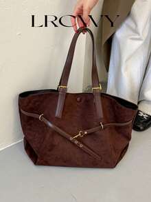 Women's Large Capacity Fashionable Personalized Coffee Color Buckle Design Matte PU Tote Bag, Suitable For Shopping And Commuting In Autumn/Winter - Coffee - View 3