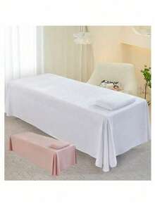 Solid Color Bed Skirt, Suitable For Beauty Salon Massage Spa Bed Sheet, Skin-Friendly Massage Bed Cover, With Hole, 120*230cm - Multicolor - View 2