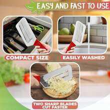 4PCS/1PC Red Handle Stainless Steel Cabbage Shredder, Handheld Vegetable Slicer For Salad, Multifunctional Kitchen Veggie Grater - Multicolor - View 3