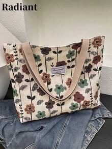 Large Capacity Niche Shoulder Bag Women's New Style Ins Canvas Tote Bag Handbag For School And Commuting, Canvas Printed Material - White - View 1