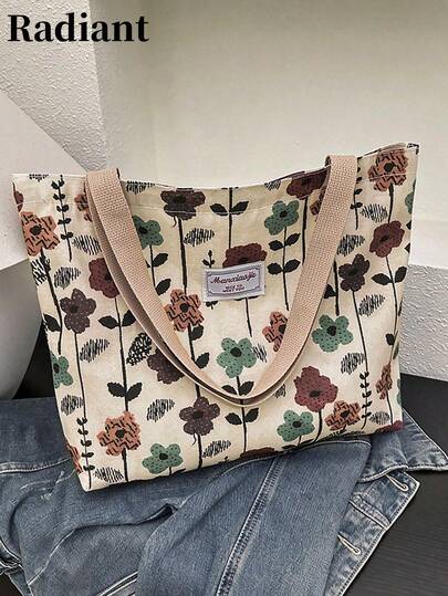 Large Capacity Niche Shoulder Bag Women's New Style Ins Canvas Tote Bag Handbag For School And Commuting, Canvas Printed Material