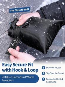 Thickened Waterproof Faucet Cover, Black Insulated Anti-Freeze Protective Sleeve, Winter Outdoor Faucet Guard, Adjustable Hook And Loop Anti-Freeze Sock, Suitable For Garden, Yard, Patio, Home Outdoor Faucet Pipe, Cold, Snow, Frost Protection - A - View 3