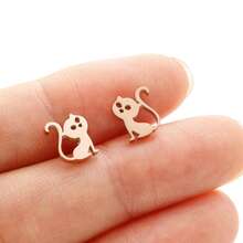 1Pair Stainless Steel Simple Cat Earrings, Sweet Cute Simple Jewelry Party Anniversary Fashion - GED379 - View 8