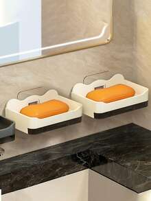 1/2pcs Wall Mounted Soap Holder, Plastic Material, No Tools Required For Installation. Its Minimalist And Elegant Design Makes It Suitable For Bathroom, Toilet And Kitchen. Equipped With Tray And Drainage Holes. - White - View 4