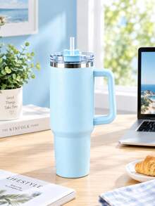 1200ml Double-Layer Stainless Steel Vacuum Insulated Water Bottle, Suitable For Outdoor Sports And Automotive Use, Comes With Large Capacity Cup And Plastic Straw - Multicolor - View 8