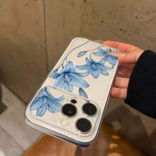 1件透明冰藍百合花紋全覆蓋鏡頭保護防摔防撞個性化手機殼，適用於 iPhone 16 Pro Max/18/17/16/15/14 Plus/13/12/11/Air - 彩色 - 查看 4