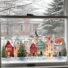 Christmas Village Window Decals, European Snowy Town With Light-Up Display Window, Easy Install Double-Sided Visible Static Cling Window Stickers, Suitable For Home Living Room, Store Display Window Winter Holiday Home Decor - one-size - View 3