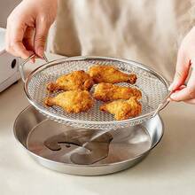 1 Set Stainless Steel Deep Fryer Strainer, Kitchen Oil Draining Rack With Dual Handles, High-Gloss Stainless Steel Oil Filter Tray - Reusable Round Filter Basket, Healthier Frying And Grilling, Suitable For All Seasons Kitchen Strainer - Silver - View 9