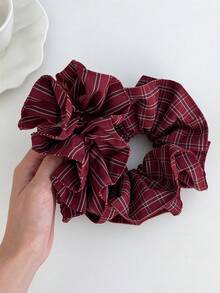 1pc Vintage Red Plaid Striped Slim Waist Hair Tie, New College Style Premium Versatile Bun Hair Accessory - Multicolor - View 5