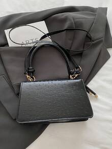 1pc Black Solid Color PU Small Square Handbag For Women - Black - View 3