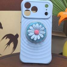 Wavy Texture Soft Phone Case With 3D Rotatable Daisy Flower Grip Holder, Cute Pastel Shockproof Protective Phone Cover For Women - Multicolor - View 7