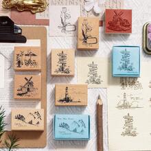 JotBox Wooden Stamp Vintage Scenery Collage Planner Diary Decoration Stamp Printing Basic Material Stamp - Wanderlust Moments - View 1