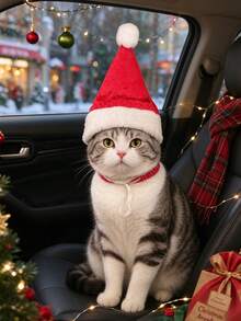 Pet Cat Plush Christmas Hat, Soft And Skin-Friendly, Strong Holiday Atmosphere, Can Be Used As Decorative Small Hat, Also A Fun Holiday Gift, Suitable For Christmas Dressing - A - View 3