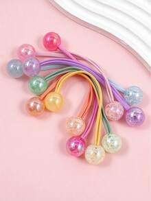 7pcs Set Colorful Crackle Beads Ponytail Holders, Simple Double Ball Hair Ties, Girl Hair Accessories For Daily Use - Multicolor - View 7