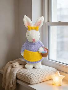 1pc Rabbit Figurine, Colorful Hand-Painted Cartoon Rabbit Statue With Wreath And Accessories, Cute Spring Easter Home Living Room Bedroom Office Desk Bookshelf Entryway Decor, Kawaii Animal Collectible Gift - A - View 3