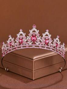 A Fashionable And Exquisite Alloy Crown, Perfect For Women To Wear In Wedding Group Photos. - Watermelon Pink - View 5