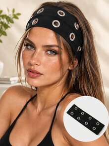 1pc Punk Gothic Black Metal Eye Protection Headband, Wide Elastic Anti-Slip Hair Band, Suitable For Yoga Sports, Cool Metal Rivet Daily Fashion Women's Hair Accessory - Multicolor - View 6