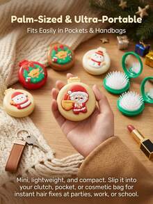 1pc Cute Christmas Air Cushion Comb, Foldable Air Cushion Brush, Christmas Gift Set, Hair Styling Tool, Mirror Comb Combo - Multicolor - View 3