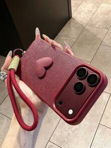 1 Pack Cute Wine Red TPU Case, 3D Heart Strap, Daily Use, Gift For Friends, Mom, Besties, Apple11,13,Apple16 Pro Max,Apple17,14 Pro Max,Apple15 ,14,17 Pro Max,18 Pro Max. - Wine Red - View 5