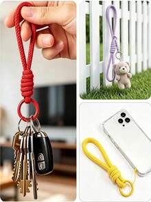 10/20/50/100pcs Random Color Nylon Rope DIY Handmade Weaving Set, Keychain And Backpack Charm Materials, Perfect Choice For Valentine's Day Gift Solid Color Bohemian Polyester Paracord Keychain, Paracord Keychain Bag Charm - Multi-color - View 5