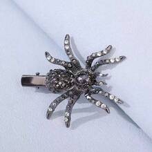 1pc Gothic Dark Style Rhinestone Spider Hair Clip, Sparkling Rhinestone Alloy Alligator Hair Clip, Halloween Party Personalized Side Clip Hair Accessory, Halloween Exaggerated 3D Spider Hair Clip, Punk Style Black & White Rhinestone Alligator Hair Clip, Cool Girl Side Clip Hair Accessory - Black - View 8