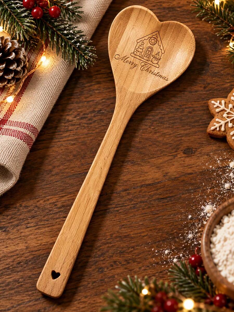 ملعقة طبخ عيد الميلاد على شكل قلب من الخيزران 1 قطعة، 8 أنماط عيد الميلاد محفورة بالليزر متاحة، هدية شخصية، أداة طبخ للمطبخ، أدوات خبز للمطبخ، ديكور طاولة العطلات، مناسبة لعيد الميلاد والشتاء، هدية عيد الميلاد، هدية مثالية لعشاق الطبخ - متعدد الألوان - مشاهدة 1