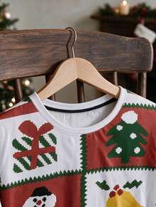 Men's Christmas Plaid Snowman Print Long Sleeve T-Shirt - Multicolor - View 6