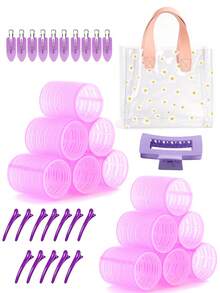 12 Pcs Rollers Hair Curlers For Long Medium Short Hair, Large Medium Small Self Grip Hair Rollers With Rollers 22pcs Clips And 1 Clear PVC Gift Bags - Multicolor - View 19