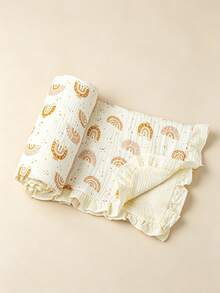 1pc Soft Baby Blanket With Ruffle Edge, Breathable Skin-Friendly Newborn Swaddle, Suitable For Nursery And Stroller, All Season - Multicolor - View 7