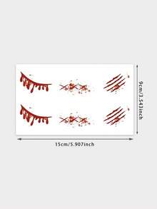 1pc Temporary Tattoo Sticker, Halloween Dripping Blood Scratch Stitched Wound Pattern, Realistic Tattoo Design, For Daily Wear, Bachelorette Party Favors, Music Festival, Game, Graduation Gift, Lasts 3-5 Days - Red - View 6
