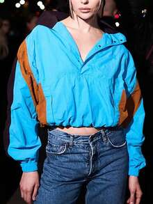 New Women's Colorblock Patchwork Jacket, College Vacation Casual Style, Autumn/Winter - Blue - View 4