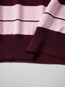 Women's Colorblock Casual Daily Long Sleeve Sweater - Maple Leaf Red - View 10