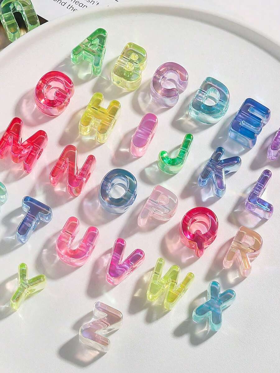 20Pcs Random Styles Iridescent Clear Large Hole Acrylic Alphabet Letter Beads,DIY Name Beads For Keychain Phone Chain Bracelet Jewelry Making Handcraft Supplies
