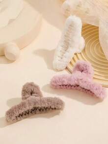 3pcs/Set Autumn/Winter Milk Coffee Color 12cm Plush Hair Claw - Multicolor - View 2