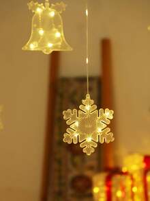 1 buah Lampu Dekorasi Natal Bertenaga Baterai 2m, Lampu Tirai Lonceng & Kepingan Salju, Lampu Dekorasi Rumah Natal, Lampu Dekorasi Dinding Kamar Tidur, Lampu Dekorasi Pohon Natal, Lampu Dekorasi Pesta Liburan Dalam Ruangan Musim Dingin - Clear - View 5