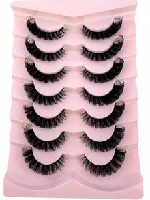 7 Pairs/Pack DD Curl Russian Volume False Eyelashes, Dense Curly Fluffy, Create Cat Eye Look, Slim 8D Dense False Eyelashes, Shape Eye Contour, Extend And Thicken Eye Tail, Create Exquisite Makeup - Black - View 3