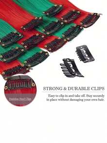 12pcs/6pcs/1pc Rainbow Color Clip-In Hair Extensions, Suitable For Music Festivals, Halloween, Christmas And Various Parties - Multicolor - View 6