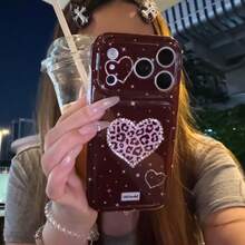 Maillard Star Leopard Print Heart Phone Case Compatible With Apple 18 Pro Max, 18 Pro, 17 PM, 15, 16 Pro, 17, Vintage Retro Full Coverage Protective Cover - Cherry Red - View 3