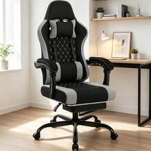 360° Swivel With Massage Lumbar Support Adjustable Headrest Height & Width Computer Chair - Black+Grey + Metal - View 5