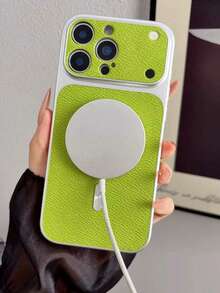 Premium Lychee Texture CD Pattern Magnetic Wireless Charging Phone Case, Compatible With IPhone 17 Pro Max 17 Pro 16 Pro Max 15 Pro Max 14 Pro 13 12, Luxury Matte Lens Protection Shockproof Cushion Back Cover - Green - View 2
