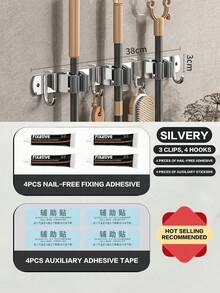 1PC-Stainless Steel Wall-Mounted Broom Hook Storage Rack, Gardening Tools Mop Hook Storage Rack, Multi-Functional Storage Rack, Easy To Install, Space-Saving, Suitable For Home, Kitchen, Garden, Laundry Room, Garage, School Dormitory - Style a - View 26