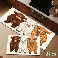 2D 3 Highland Cows 圖案印花長條地毯，居家地板墊，門口玄關墊，室內入口地毯，臥室床邊墊，廚房長條地毯，適用於客廳、洗衣房、浴室 - 彩色 - 查看 14