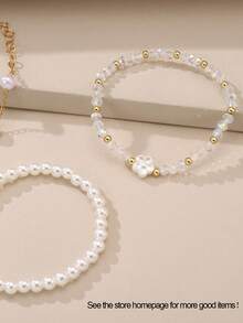 6pcs/Set Girls' Pearl & Seed Bead Heart & Butterfly Beaded Bracelet, Decorative For Daily Wear - Multicolor - View 5