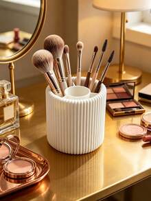 Vintage Vertical Stripe Makeup Storage Bucket, 3D Printed One-Piece Molding, Multi-Compartment Divided Space, Organized Placement Of Various Makeup Tools, Easily Create A Refined Vanity - Multicolor - View 11