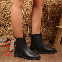 New Women's Chunky Heel Ankle Boots, Fashionable Back Zipper Western Style Holiday Casual Comfortable Boots - Black - View 9