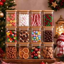 2/4/8/10/12pcs 9.5oz Square Glass Storage Jars With Bamboo Lids, Airtight Moisture-Proof Food Canisters, Christmas Storage Containers For Candy, Cookies & Dry Fruits, Kitchen Pantry Organizer - View 3