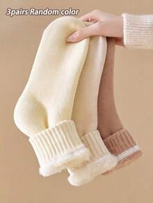 1/3/6 Pairs Women' Winter Thermal Socks - Thick Plush Lining Warm Snow Suitable For Weather, Soft Machine Washable Polyester Sole Socks, Outdoor Use, Unisex Suitable For - Multicolor - View 7