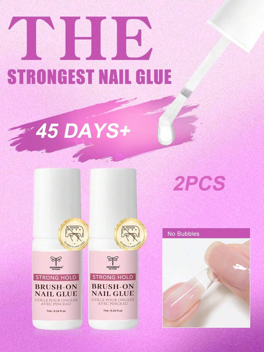 COLOURSMILE Super Strong Nail Glue, 1/2pcs/Set 5ml/7ml/8ml/10ml/15ml Bottle Quick Dry Nail Adhesive, Waterproof Long Lasting, Suitable For Artificial Nails - 2pcs - View 1